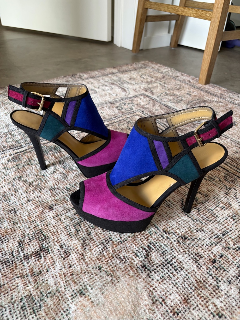 Nine West Art Deco Suede Platform Heels